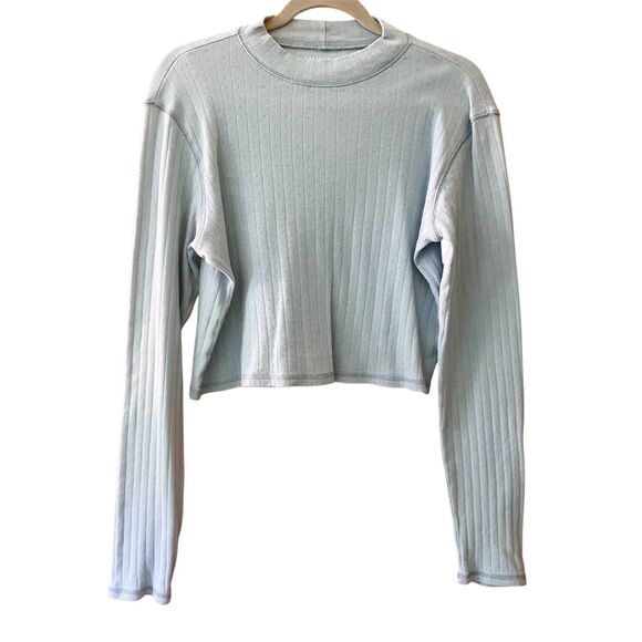 American Eagle mock neck pointelle pattern long sleeve cropped top - Picture 1 of 8